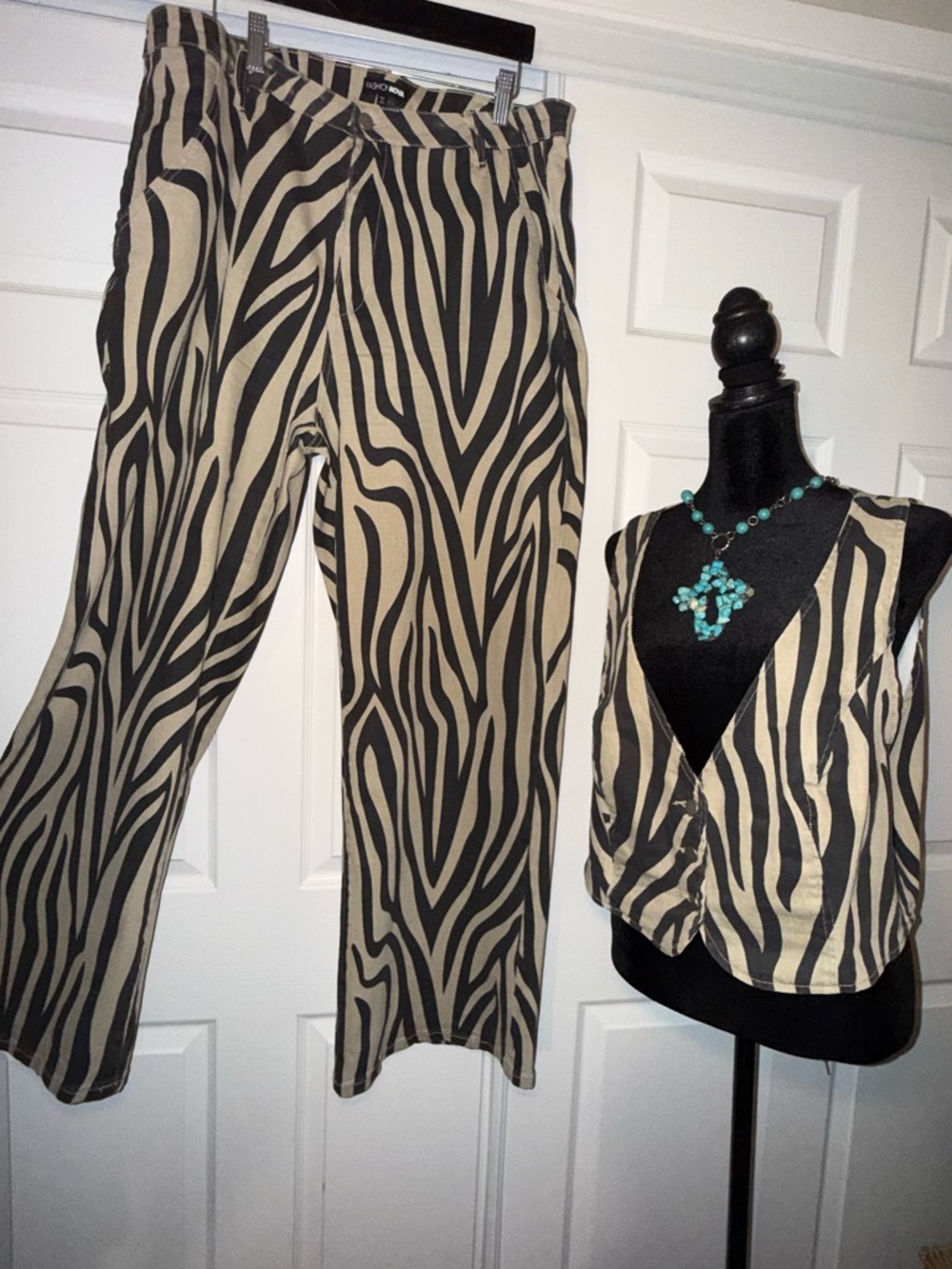 Zebra-Print Plus size 2 pce Denim Pant Suit